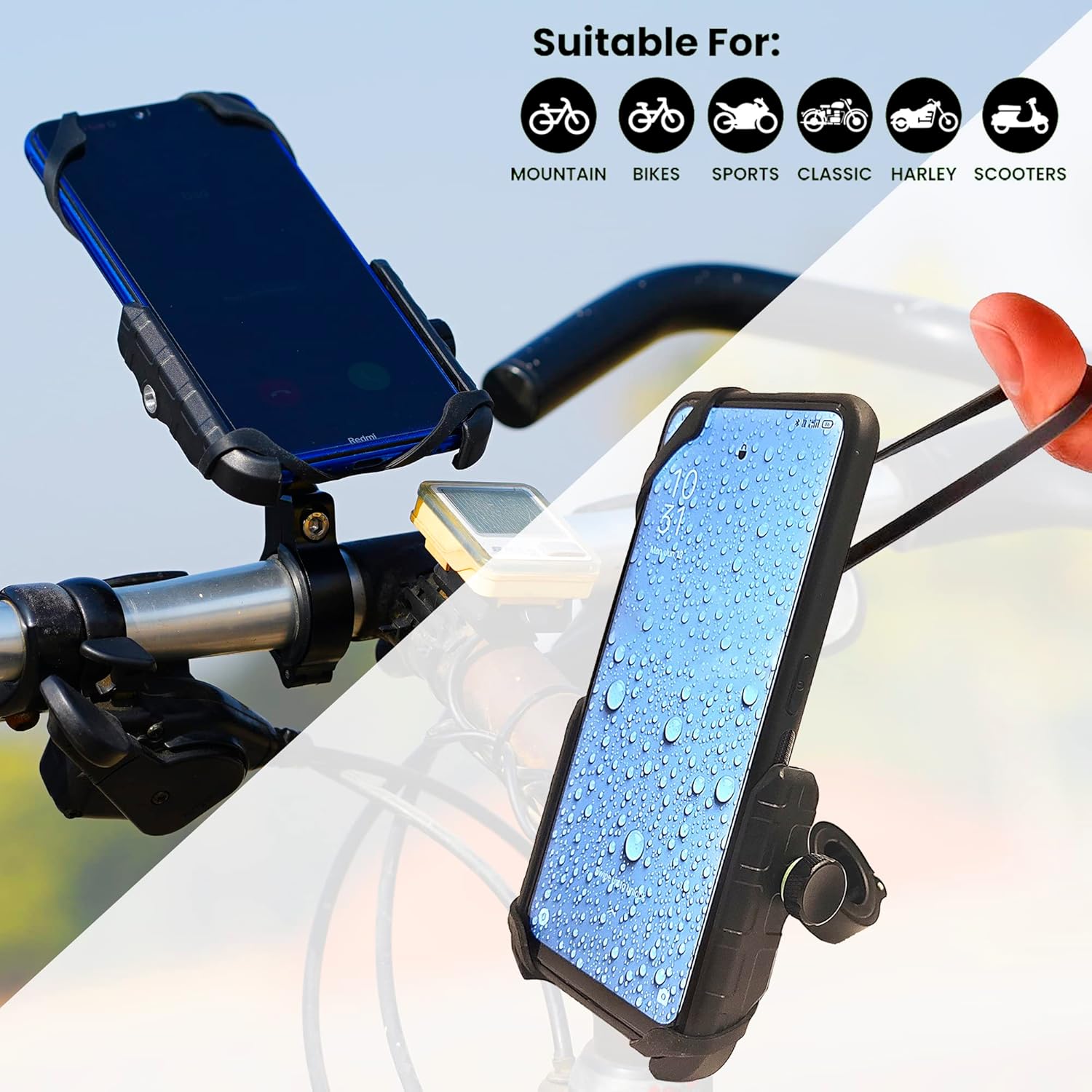 GRAND PITSTOP Mobile Holder for Bikes – Black Jaw Grip with 360° Rotation, Aluminum Phone Mount for Motorcycle, Bicycle & Scooter